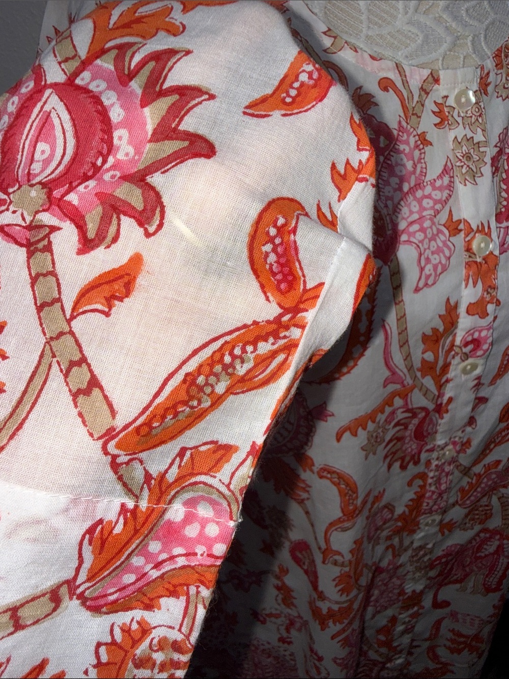 Roller Rabbit White Maxi Dress with Pink & Orange Floral Print - Picture 6 of 7